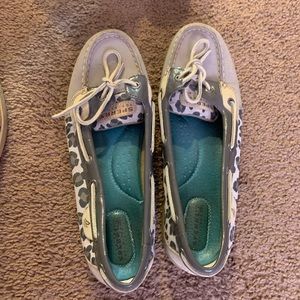 Sperry shoes. Grey/Cheetah print. Size 10. Only worn a few times. Good condition